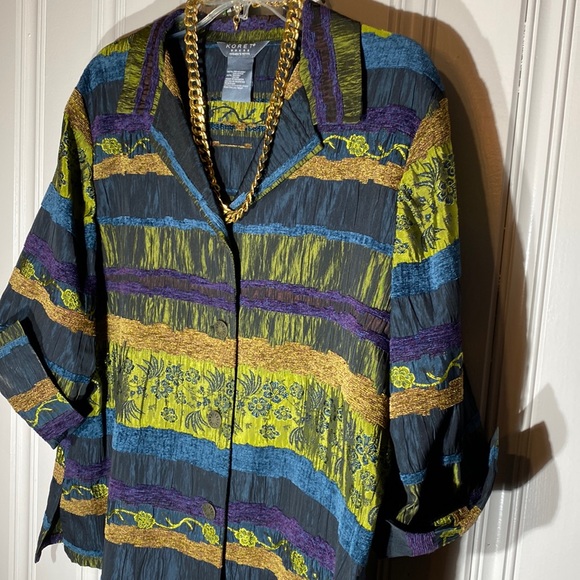 Koret Dress 3/4 Sleeve beautiful Shacket Multi Color Embroidery Brocade Purple - Picture 1 of 11